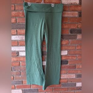 Pink Fold Over Waist Green Yoga Pants